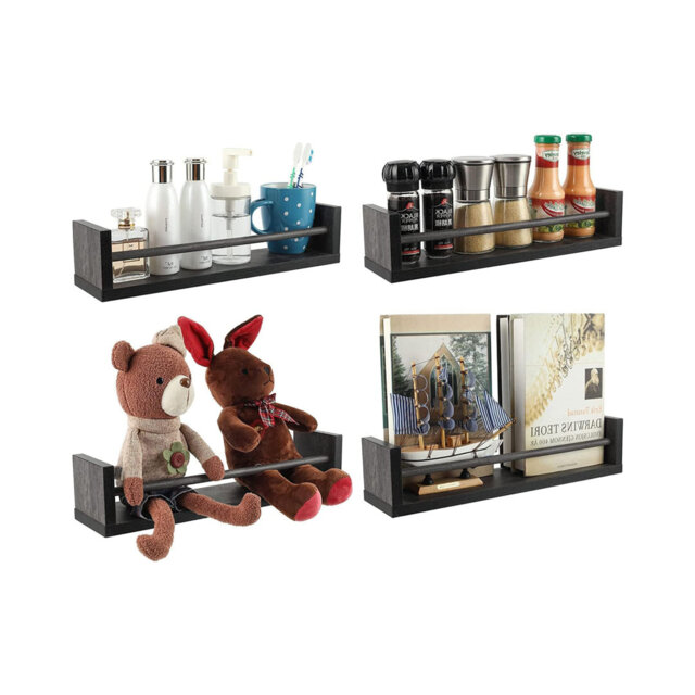 Pack Of 4 Wood Versatile Floating Shelves,Wall Mounted Spice Rack,Book Organiser