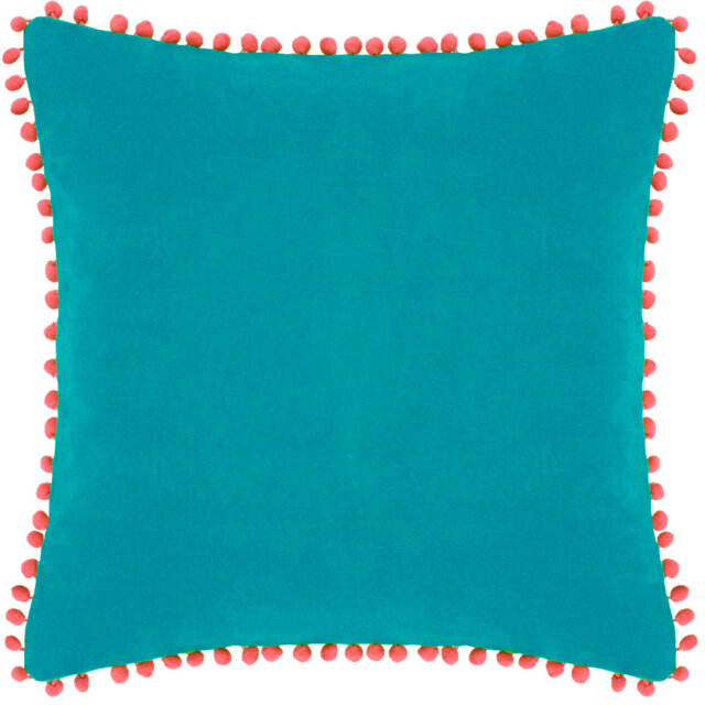 Velvet Pompom Velvet Pom Pom Feather Filled Cushion