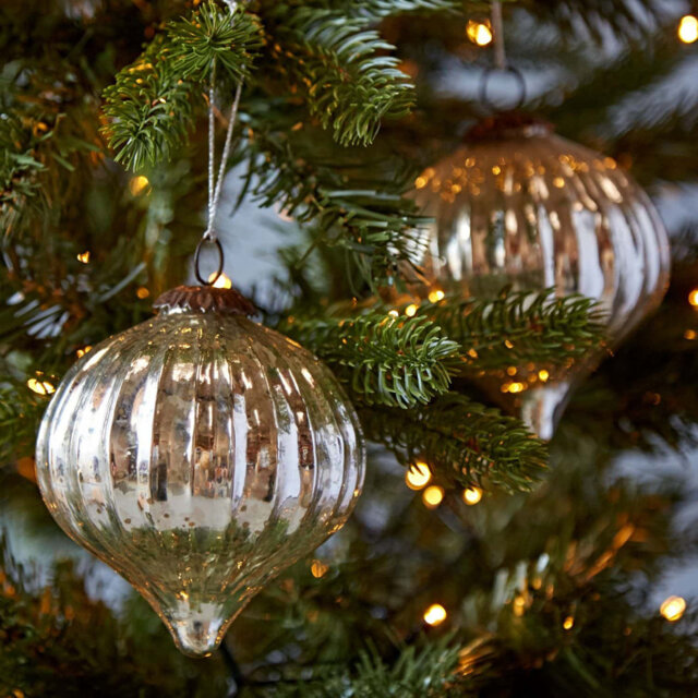 Set of 2 Large Silver Antique Effect Recycled Glass Baubles