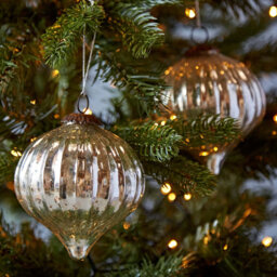 Set of 2 Large Silver Antique Effect Recycled Glass Baubles