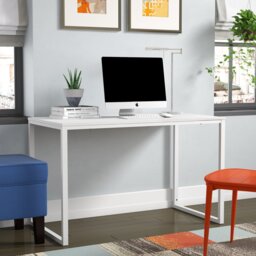 Ruder Minimalist Home Office Desk – Modern Writing Desk with Sturdy Steel Frame & Spacious Work Surface – Compact Computer Desk for Study, or Bedroom