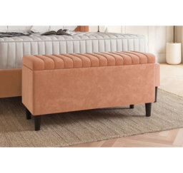 Plush Velvet Lined Upholstered Ottoman Storage Box with Wooden Legs