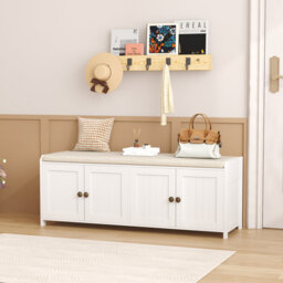 Linen Blend Upholstered Storage Bench