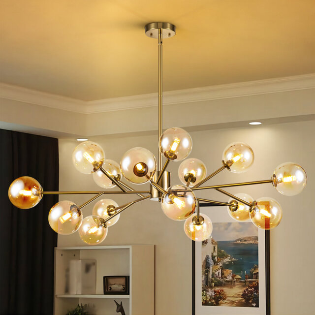 Spoffo 15-Light Modern Contemporary Glass Bubble Chandelier Sputnik Kitchen Island Pendant Lamp With Glass Shade