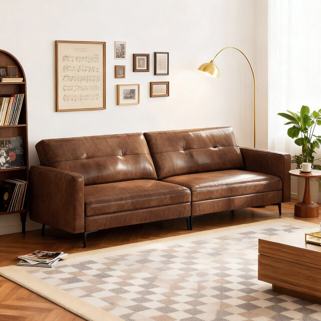 Vintage Brown Leather Chesterfield Sofa 220cm - 3 Seater Tufted Couch for Lounge, Loft & Office Spaces