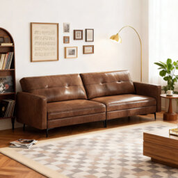 Vintage Brown Leather Chesterfield Sofa 220cm - 3 Seater Tufted Couch for Lounge, Loft & Office Spaces