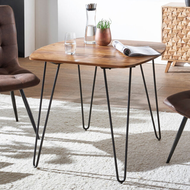 Aldona Solid Wood Top Metal Base Dining Table
