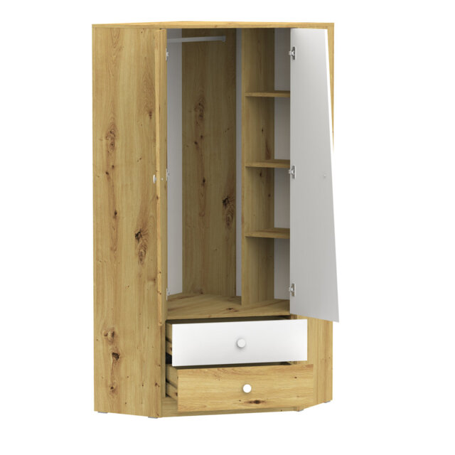 """Nantes 2"" corner wardrobe, artisan oak/Artisan oak high -gloss/White high -gloss color"