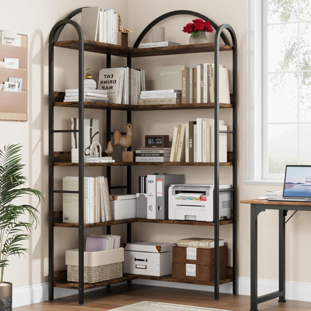 173.99cm H x 54.1cm W Metal Corner Bookcase