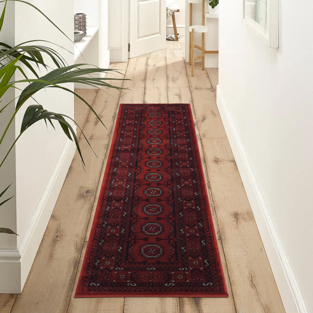 Yasmin Traditional Bukhara Indoor Area Rug Soft Woven Carpet with Jute Backing Classic Oriental Style for Living Room, Bedroom, Hallway, Red
