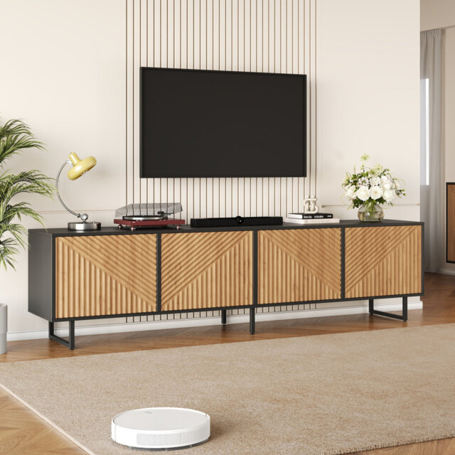 180 cm Industrial TV Stand with Diagonal Fluted Doors & Cable Holes