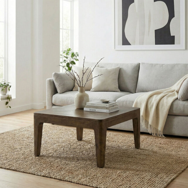 Square Mango Wood Coffee Table with Walnut Finish