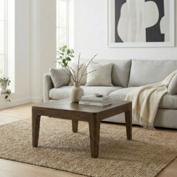 Square Mango Wood Coffee Table with Walnut Finish