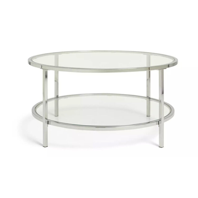 Clio Modern Round Coffee Table – 2-Tier Tempered Glass Top with Gold/Silver Chrome Frame