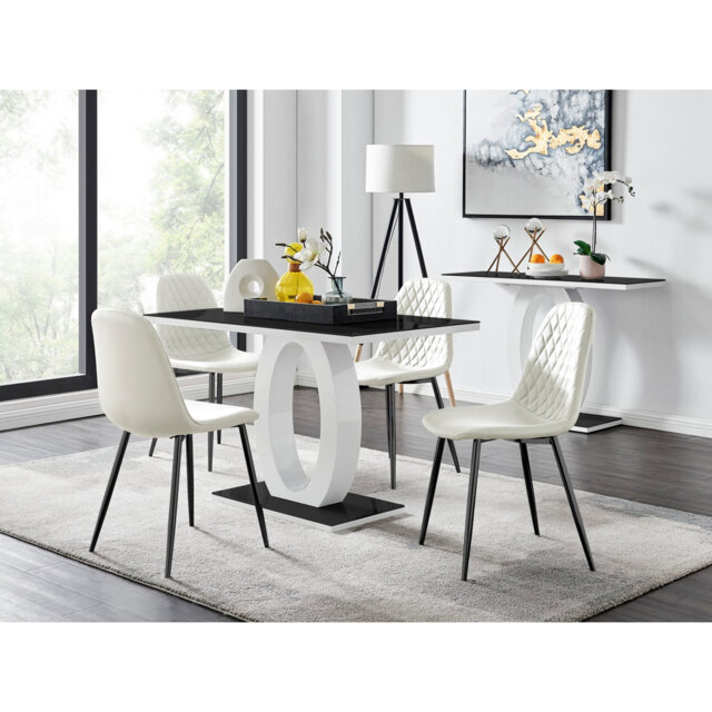 Scottsmoor Modern High Gloss & Glass Dining Table Set - 4 Scandi-Style Faux Leather Dining Chairs