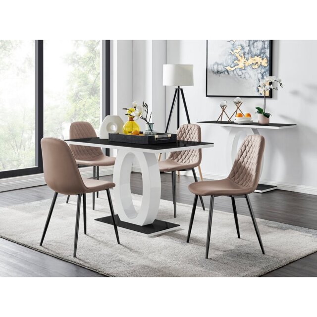 Scottsmoor Modern High Gloss & Glass Dining Table Set - 4 Scandi-Style Faux Leather Dining Chairs