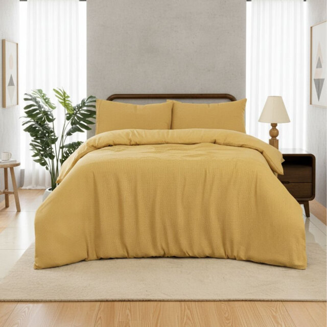 MHG Living Chunky Waffle Striped Duvet Cover Set Polycotton - Includes Pillowcase - Single/Double/King/Super King