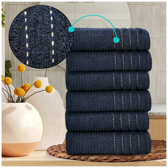 6 Pack Premium Ribbed Cotton Towels, Everyday Comfort Hand, Bath Towels & Sheet, Soft Feel, Quick Dry & Highly Absorbent