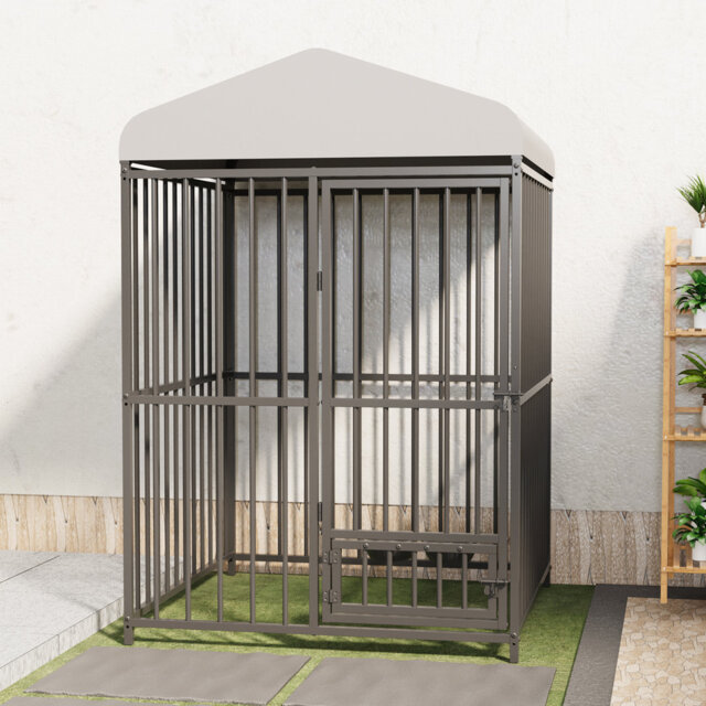 4x4x6FT Heavy Duty Outdoor Dog Kennel with Roof, Large Dog Run Enclosure with Stainless Steel Bowls, Waterproof Dog Cage for Yard, Garden, Backyard