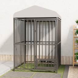 4x4x6FT Heavy Duty Outdoor Dog Kennel with Roof, Large Dog Run Enclosure with Stainless Steel Bowls, Waterproof Dog Cage for Yard, Garden, Backyard