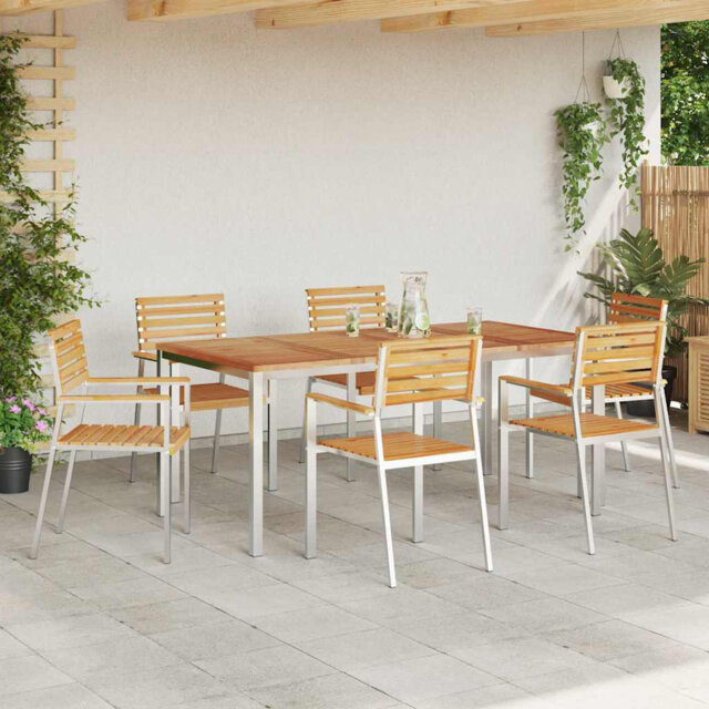 Garden Dining Set 9 Pcs Solid Teak Wood & Stainless Steel