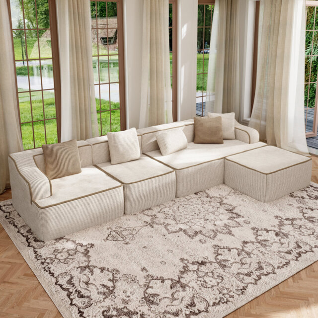 5 Seat Sectional Sofa, 340cm Wide Modern Soft Sofa Couch , No Assembly Rquired, For Living Room Office Apartment