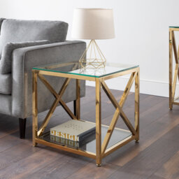 Trueblood Glass Top Floor Shelf End Table