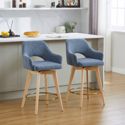 Lovetro Swivel Full Back Linen Upholstered 68cm Counter Stool with Solid Wood Frame and Arms