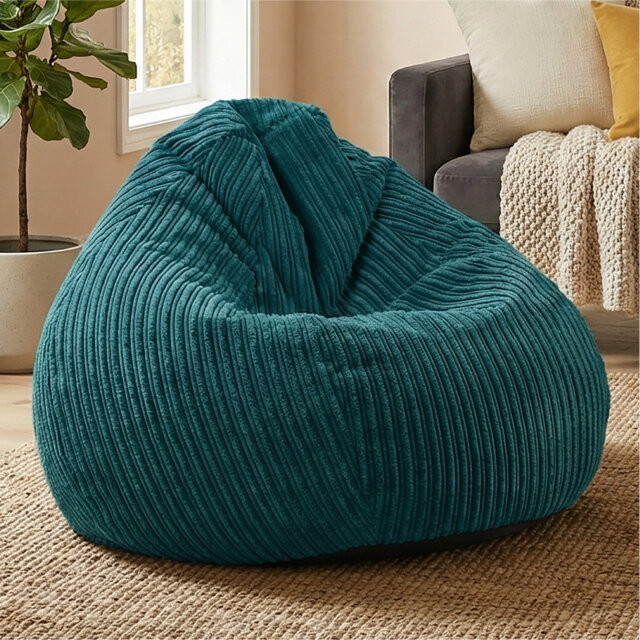 rucomfy Beanbags Large Corduroy Slouchbag - Plush Bean Bag Chair for Adults, Teens and Kids - Home Furniture Seating for Living Room or Bedroom - Mach