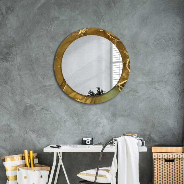 Huldar Round Glass Framed Wall Mounted Accent Mirror in Brown