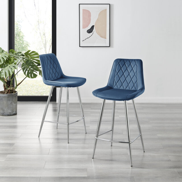 Palermo Velvet Modern Quilted Kitchen Breakfast Bar Stools - Upholstered Design