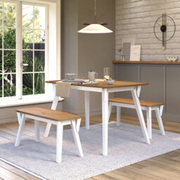 Corona White 4 - Person Pine Solid Wood White & Antique Wax Dining Set