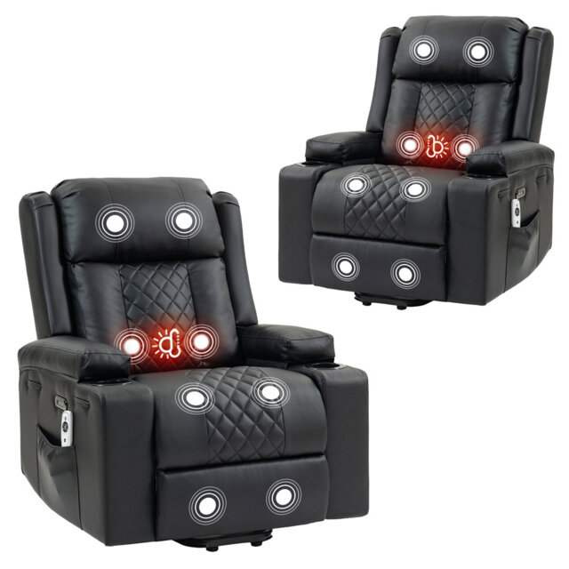 PU Leather Electric Power Lift Heated Massage Recliner Chair with Cup Holders and USB Type C