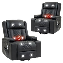 PU Leather Electric Power Lift Heated Massage Recliner Chair with Cup Holders and USB Type C