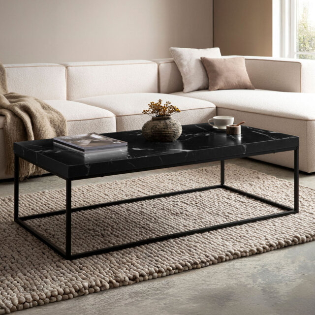 Coffee table sand 120 cm stone look living room table sofa table large beige