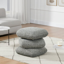 Square Linen Swivel Ottoman Footstool with Stacked Cushion Design for Living Room