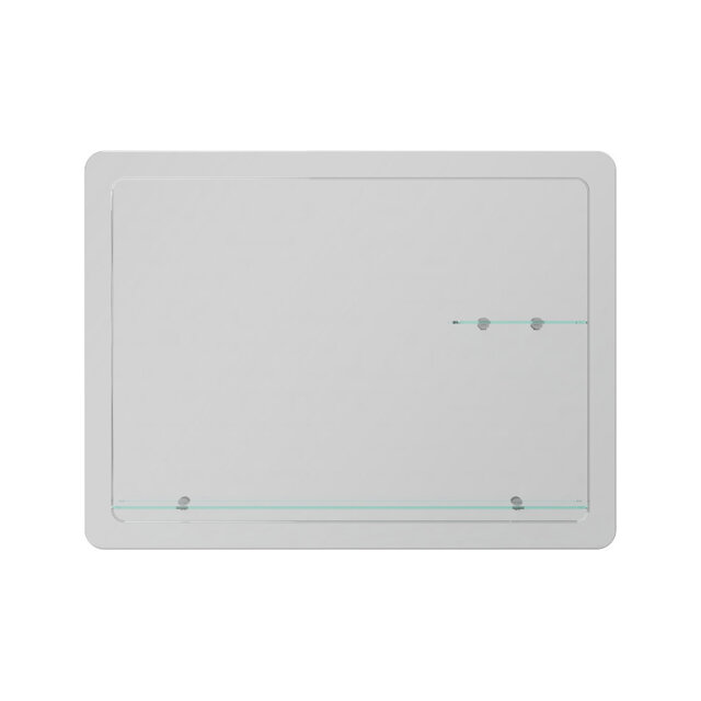 iBathUK Aria Wall Mounted Rectangular Bathroom Wall Mirror with 2 Fixed Glass Shelves, Modern Frameless Mirror, 800 x 600mm