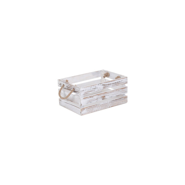 Distressed Rope Handled Wooden Storage Crate Basket