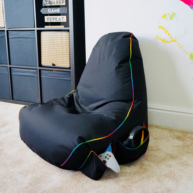 rucomfy Beanbags rugame Gamer Bean Bag Chair with Pockets - Water Resistant - Soft Indoor for Kids & Teens - 70cm x 80cm x 70cm