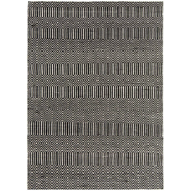 Black Geometric Handmade Modern Easy To Clean Rug Dining Room Bedroom And Living Room, Wool