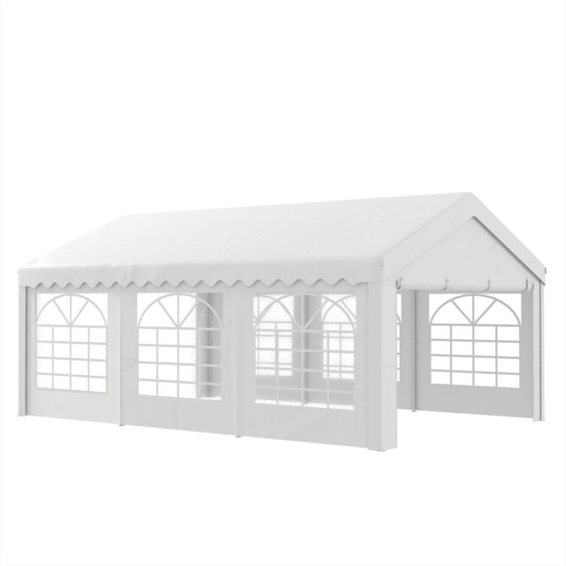 White 6m X 4m Heavy-duty Galvanised Steel Gazebo, Outdoor Marquee Party Tent With Removable Sides & Windows For Events
