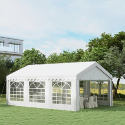 White 6m X 4m Heavy-duty Galvanised Steel Gazebo, Outdoor Marquee Party Tent With Removable Sides & Windows For Events