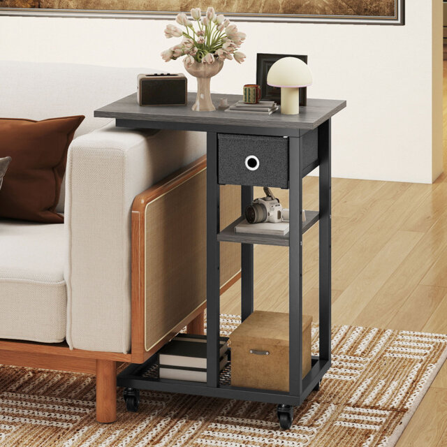 Rolling Side Table with Fabric Drawer 50 x 30 x 67 cm