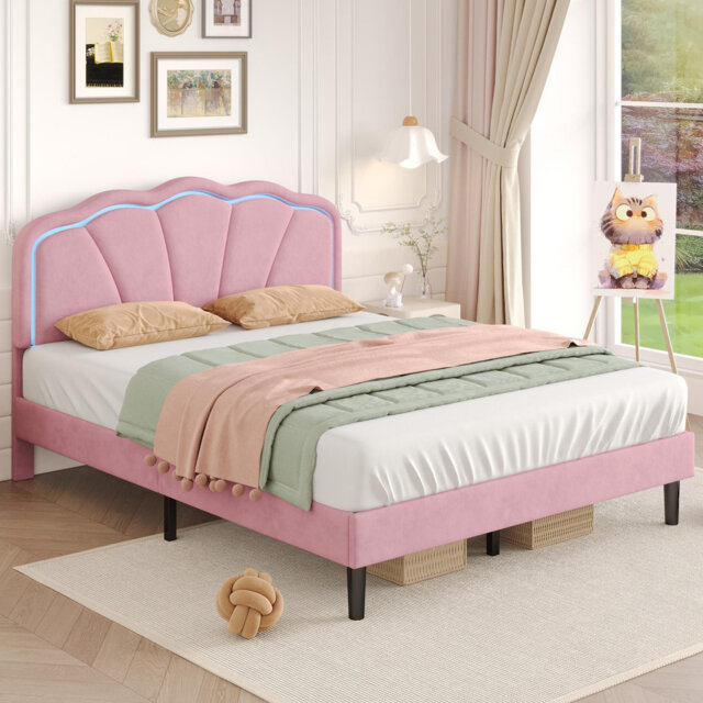 Upholstered Bed With Adjustable Headboard Velvet
