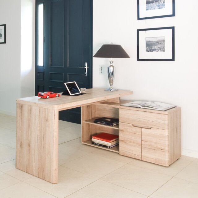 Hollice 140Cm W L-Shape Credenza Desk with Cabinet