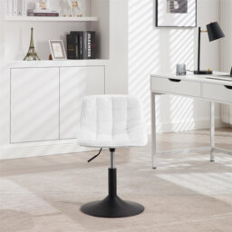 Dressing Table Stool, Comfy Vanity Chair With Height Adjustable Back, Swivel Dining Office Bedroom Chair, Chenille, White,