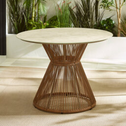 Halleli Metal & Rattan Round Garden Dining Table - Modern Boho Style