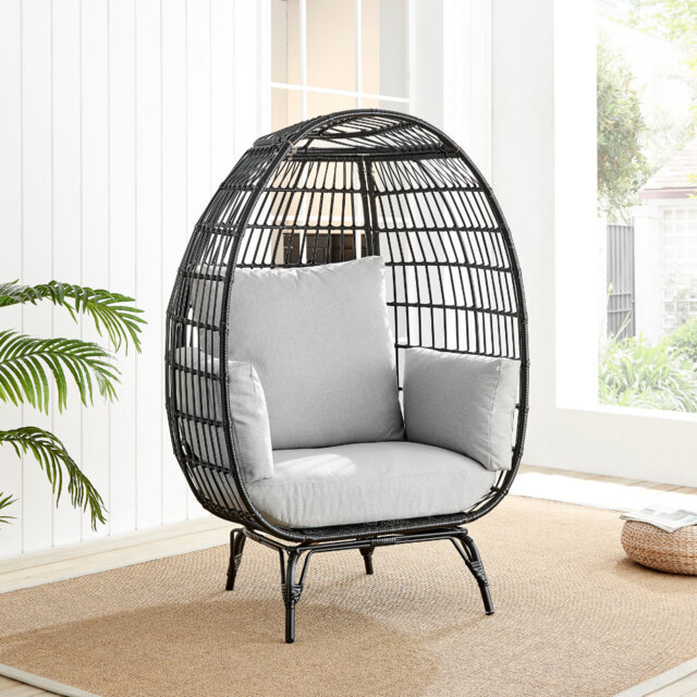 Coffeyville Cosy Rattan Weave Egg Chair Garden With Cushion - Contemporary Modern Design