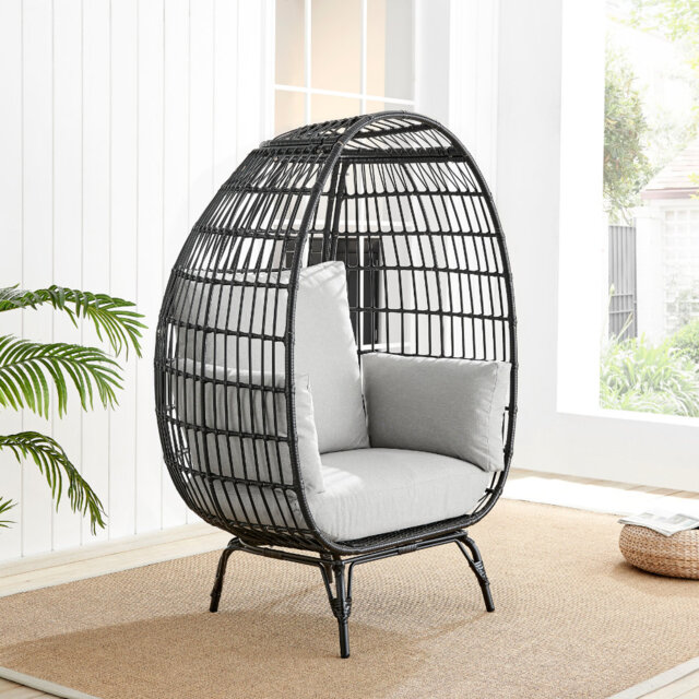 Coffeyville Cosy Rattan Weave Egg Chair Garden With Cushion - Contemporary Modern Design