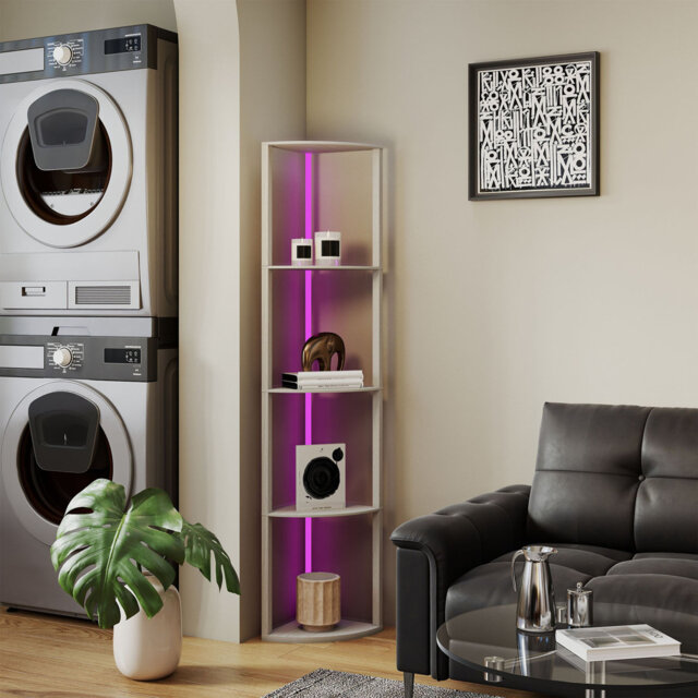 HOMCOM RGB LED Floor Lamp with Shelves 4-Tier Standing Lamp